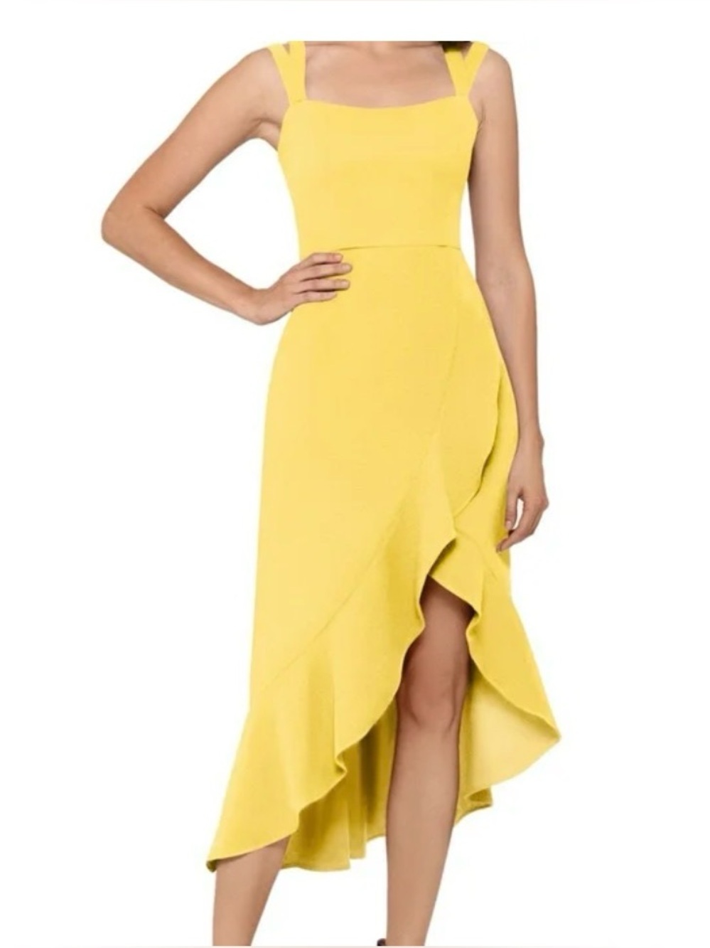 Xscape Pale Yellow High-Low Ruffle Skirt
